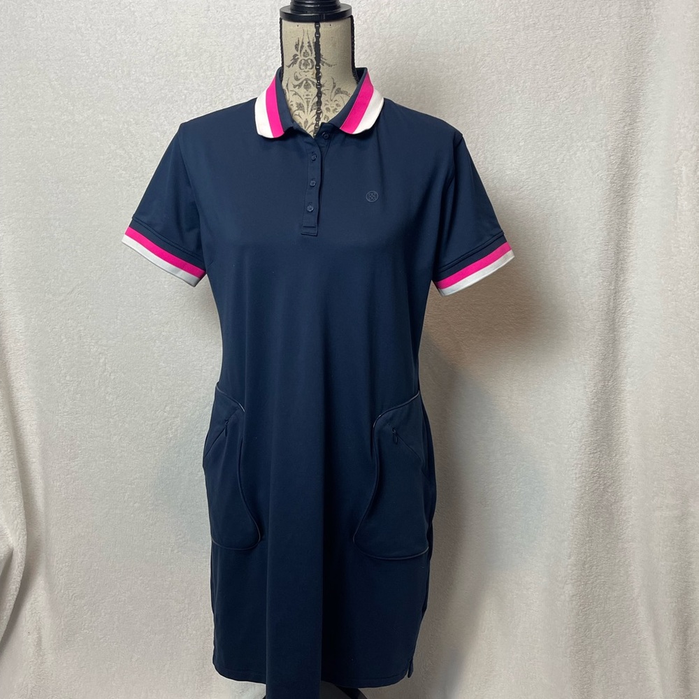 G/FORE Navy Polo Dress with Pink and White Trim